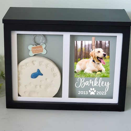 large pet Urn for dogs with photo, Pet Memorial urn pawprint holder, pet remembrance, large dog Urn, cat urn, pet cremation box for ashes