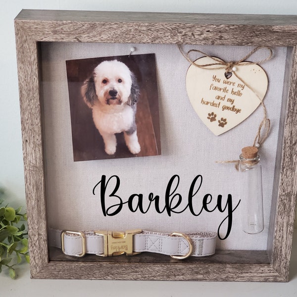 Pet Memorial Shadowbox for pawprint, Pet memorial gift, Dog Memorial , Cat Memorial, pet memory box, Dog collar frame,  Pet Sympathy Gift