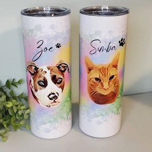Watercolor Dog Tumbler, dog cup with Dog's picture, dog mom GIFT, Dogcup, dog mom pet photo tumbler, cat tumbler, cat cup, Gift for dog mom