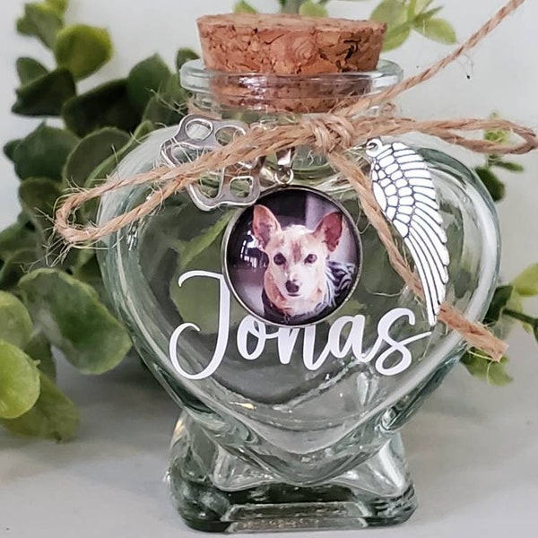 Pet memorial Keepsake Jar for Hair,  Vial for hair, gift for loss of Pet, Dog Keepsake photo, Cat Keepsake Vial, Pet hair memorial urn