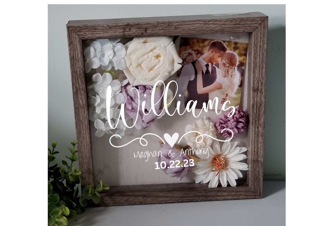 Wedding shadowbox, wedding gift shadowbox keepsake, wedding flower keepsake - Wood, White