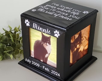 Custom Urn for cats with photo, Dog Urn with photo, Pet Memorial Box, Personalized Cat Urn with Picture, Lighted Pet Urn