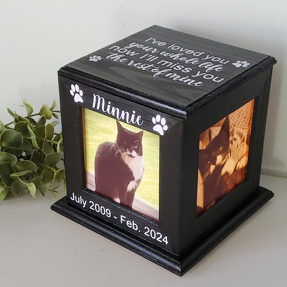 Custom Urn for cats with photo, Dog Urn with photo, Pet Memorial Box, Personalized Cat Urn with Picture, Lighted Pet Urn