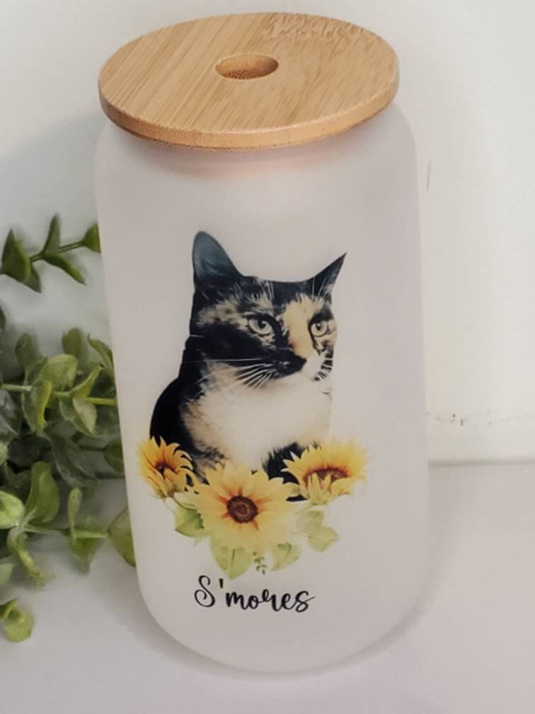 Custom Dog Glass, Beer Can Cup, Cat Beer Can Glass, Sunflower