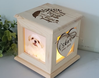 Custom Pet Urn for dog with photos, Pet Memorial urn for dogs ashes,  cat urn for ashes, Dog Urn cremation box, Lighted urn