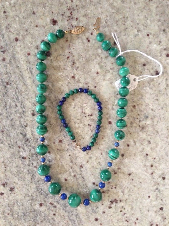 Authentic Lapis Lazuli & Malachite Necklace and Br