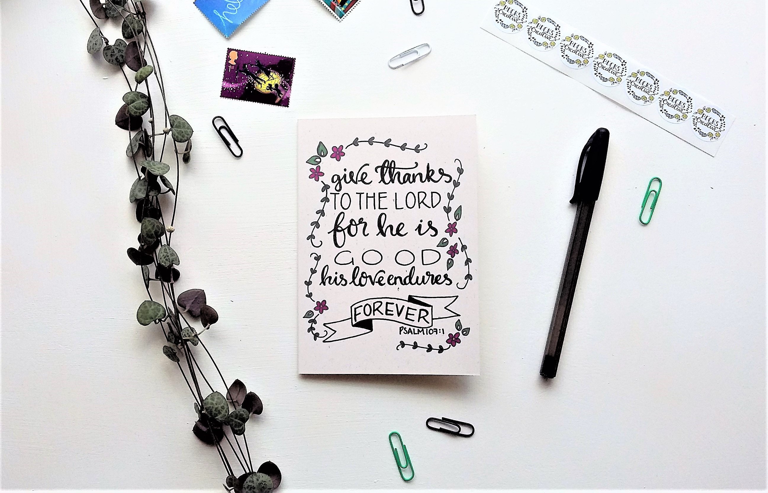 Psalm 107:1 - Bible verse card - Give thanks to the Lord