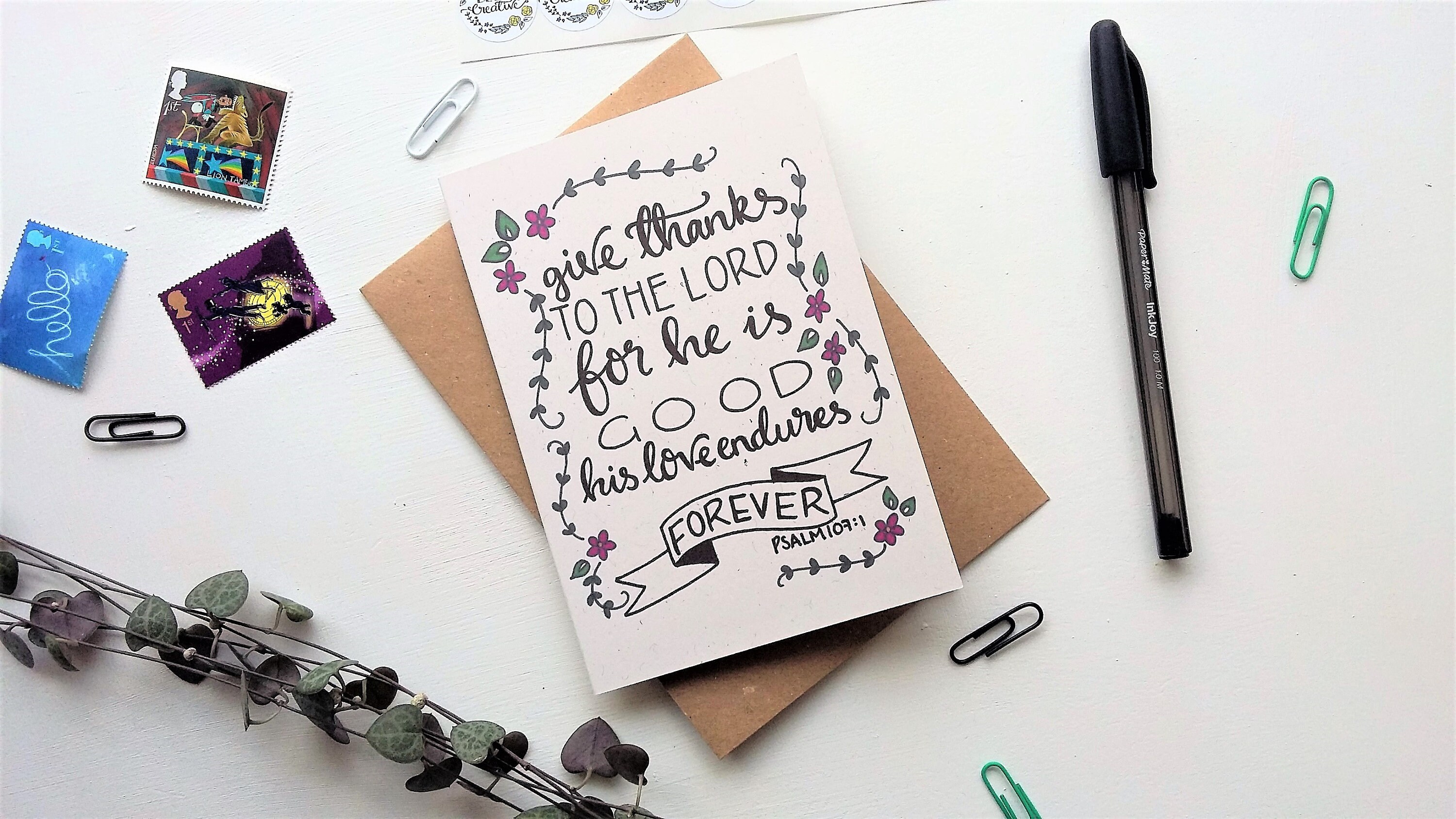 Psalm 107:1 - Bible verse card - Give thanks to the Lord