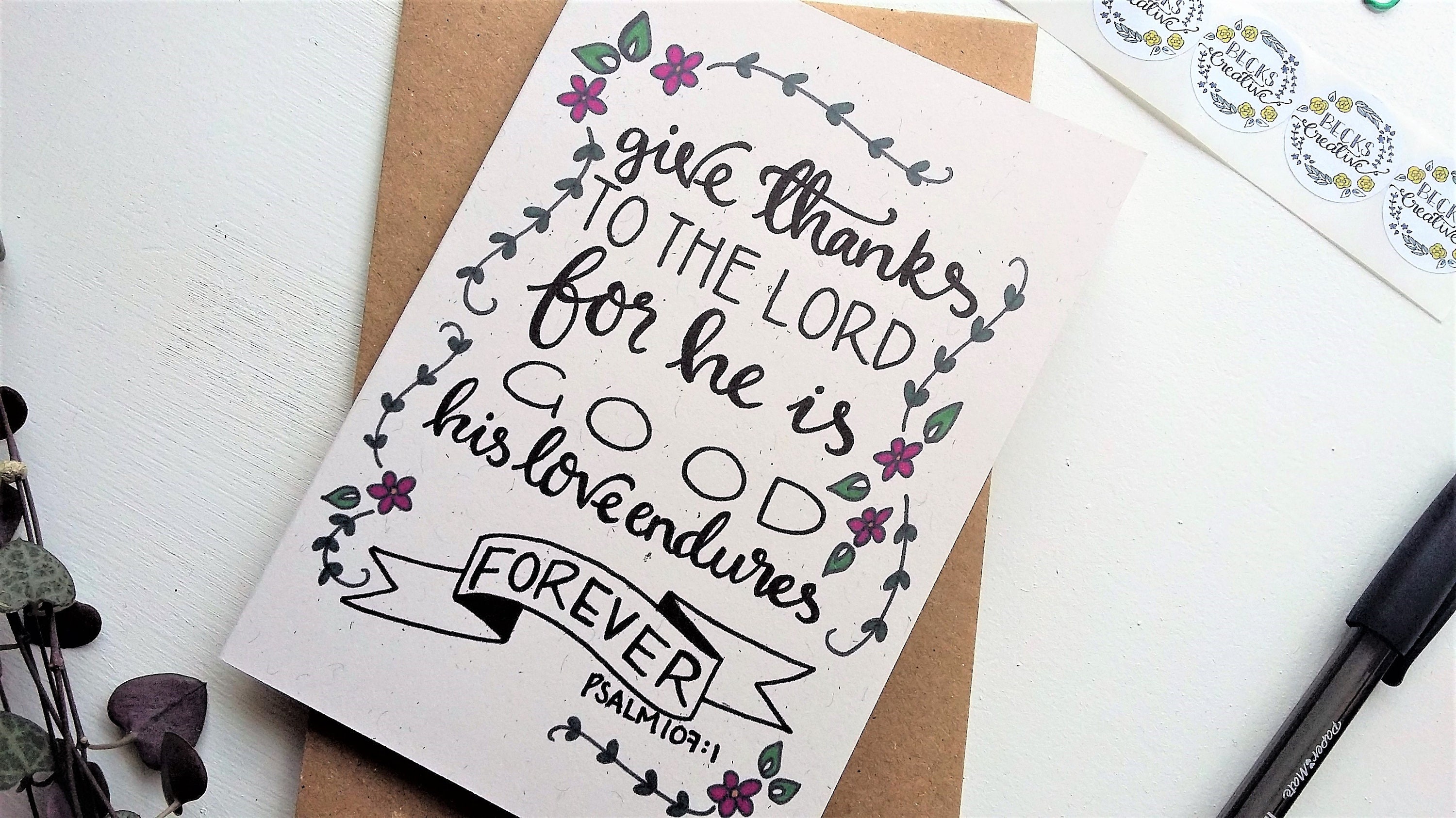Psalm 107:1 - Bible verse card - Give thanks to the Lord