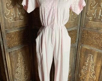 Pink and White Seersucker jumpsuit