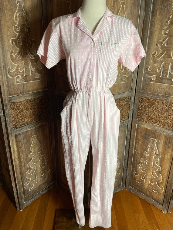 Pink and White Seersucker jumpsuit