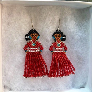 Beaded Earrings Traditionally Dressed Navajo Woman