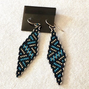 Beaded Earrings Weave Pattern with Sterling Silver Heishi Border