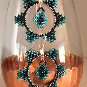 Beaded Bluegreen Hoop Earrings