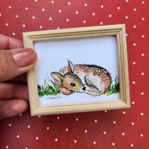 1 Miniature Deer Dollhouse Pictures- Framed Dollhouse Wall Art