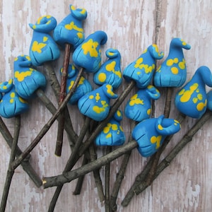 Set of 3 Swirly Cap Blue Mushrooms - Miniature Clay Mushrooms - Fairy Garden Mushrooms