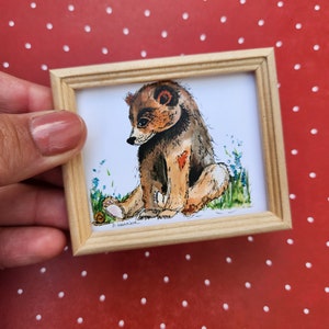 1 Miniature Bear Dollhouse Picture- Framed Dollhouse Wall Art