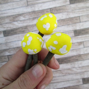 Set of 3 - Bright Yellow Mushrooms - Fairy Garden Mushrooms - Miniature Mushrooms - Terrarium Mushrooms