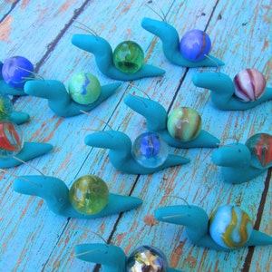 1 Bright Turquoise Miniature Snail with a Marble Shell - Fairy Garden Snail - Miniature Snail