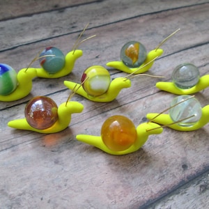 Set of 3 - Miniature Marble Snails - Assorted Fairy Garden Snails in Yellow