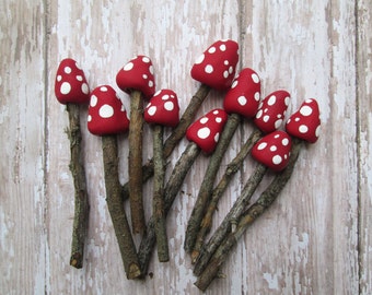 Set of 3 - Miniature Fairy Garden Red Mushrooms