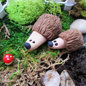 Set of 2 Miniature Mama and Baby Porcupines - Miniature Fairy Garden Animals