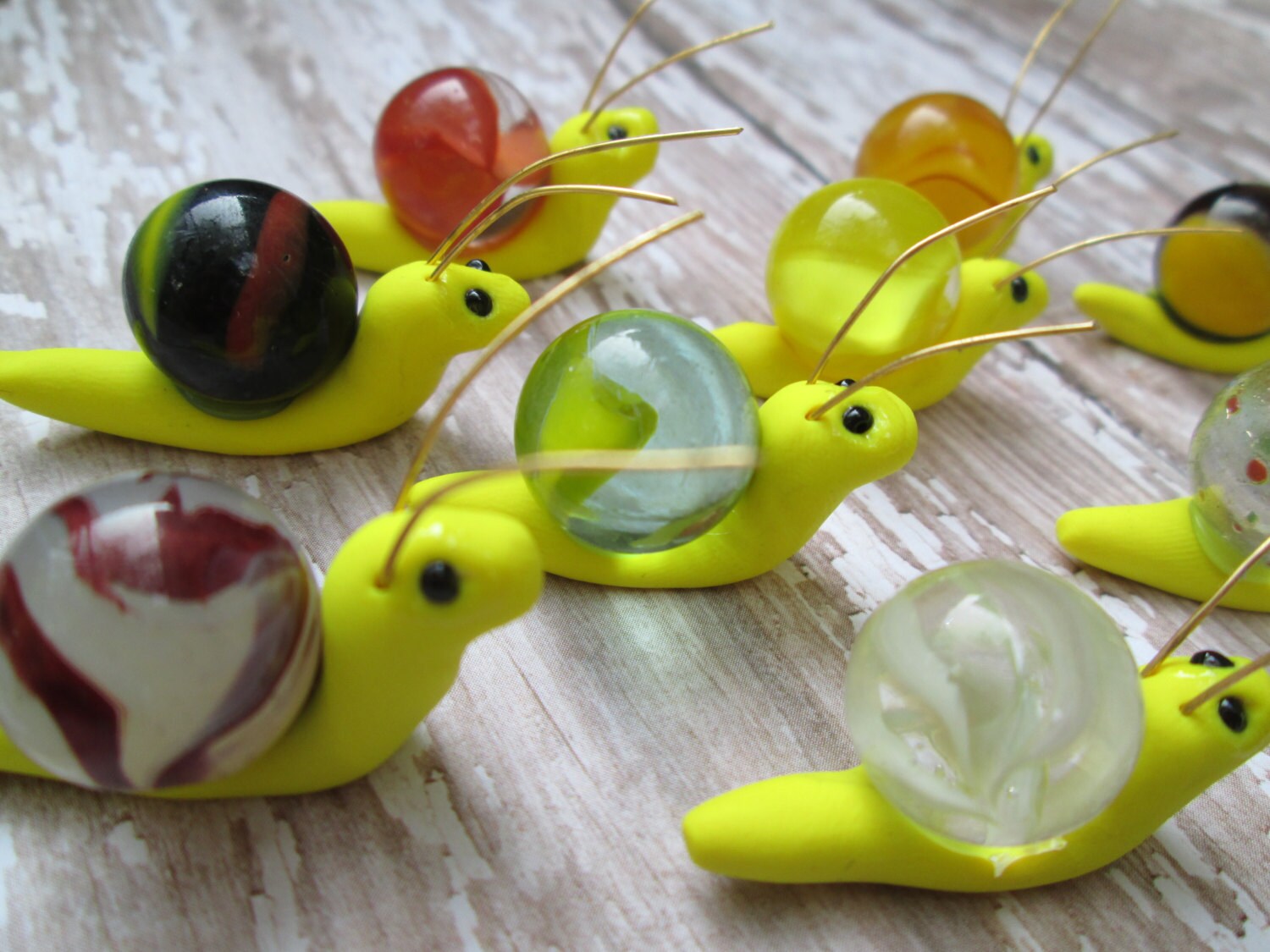 Set of 3 - Miniature Snails With Marble Shells and Seed Bead Eyes - Etsy