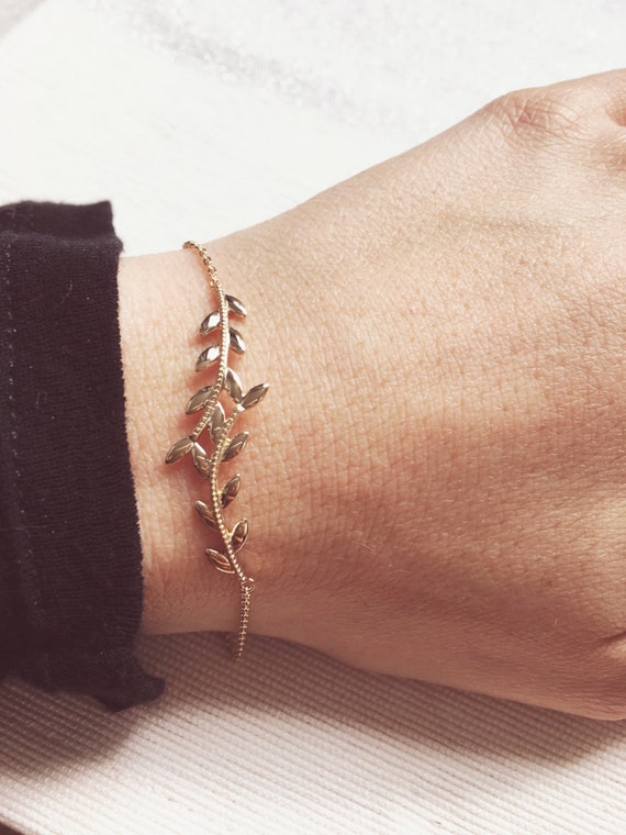 750 Gold Plated Laurel Branch Bracelet for Women - Gold Leaf