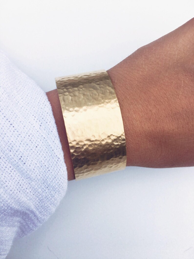 Gold plated 750 bracelet hammered rush wide cuff gold Etsy