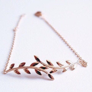 750 gold plated laurel branch bracelet for women - gold leaf chain or wheat ear in 18 carat fine gold