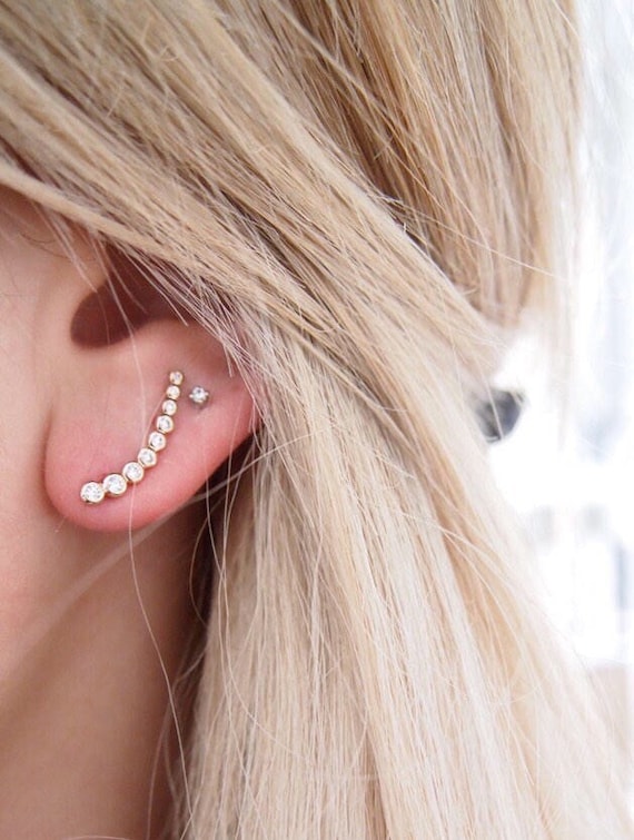 Boucles d'oreilles argent 925 et oxydes de zirconium, contour d'oreilles, mono boucle ou paire de ear cuff montantes en argent massif