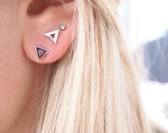 Small 925 silver triangle earrings, mono buckle or pair of solid silver nails