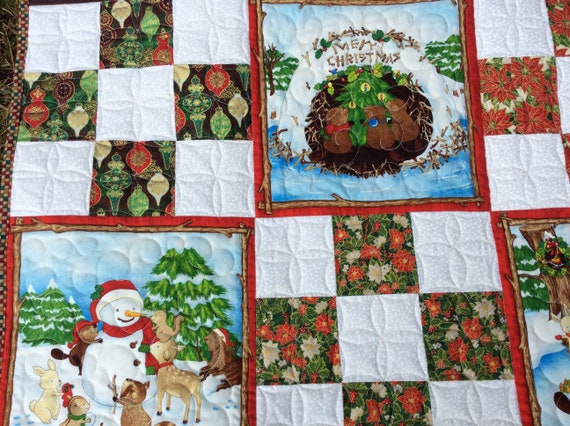 Christmas Lap Quilt Kids Xmas Throw Holiday Blanket Red Green