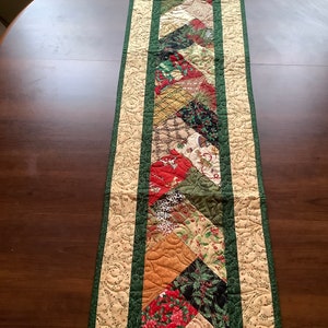 Extra Long Quilted Christmas Table Runner, Reversible Santa Teddy Bear, Handmade
