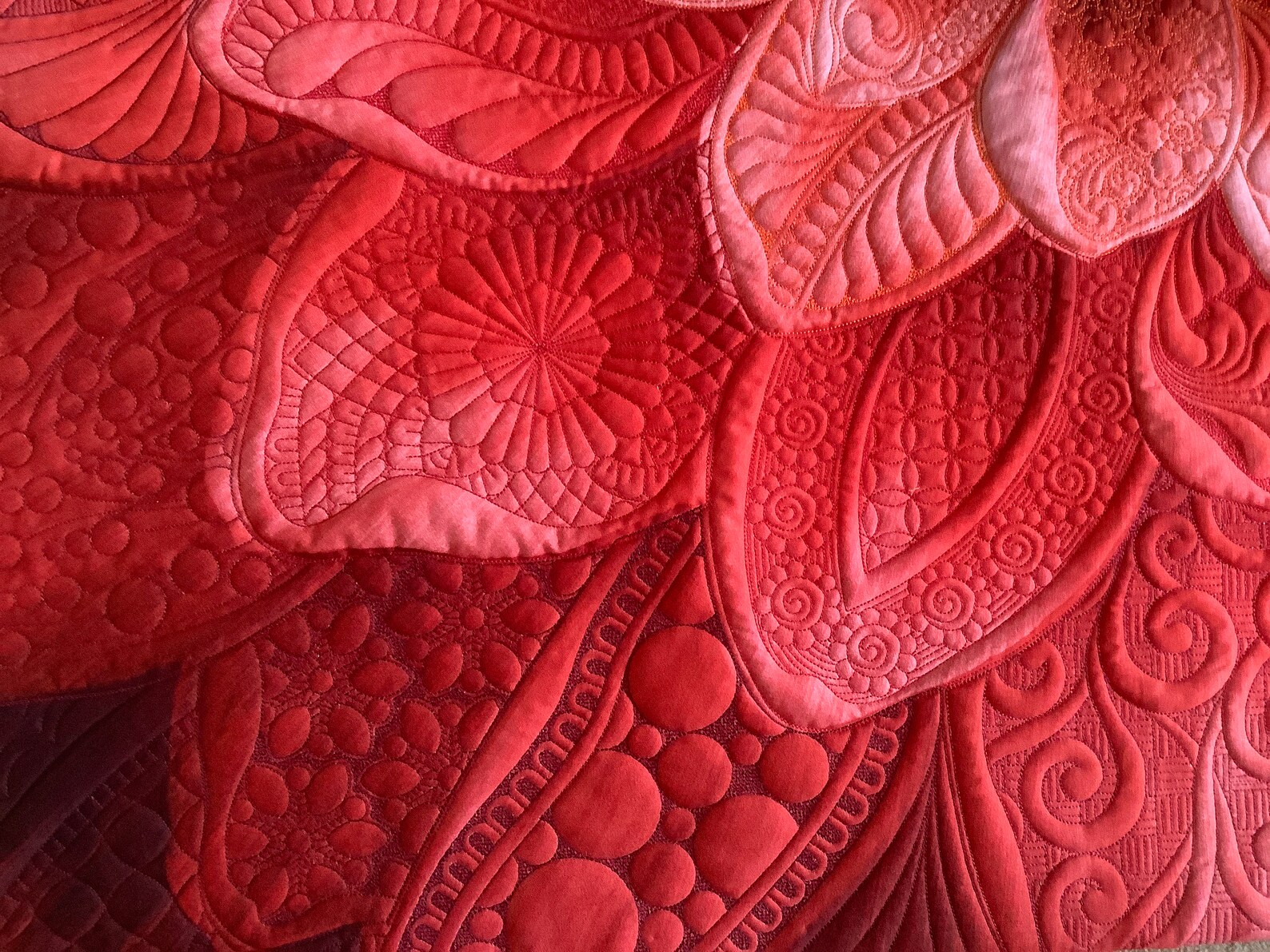 Quilted Big Dream Wall Hanging in Red and Orange With Green Centre