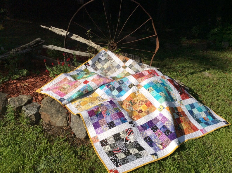 Scrappy Patchwork Lap Quilt in Multi Colors, Twin Bed Quilt, Single Bed ...