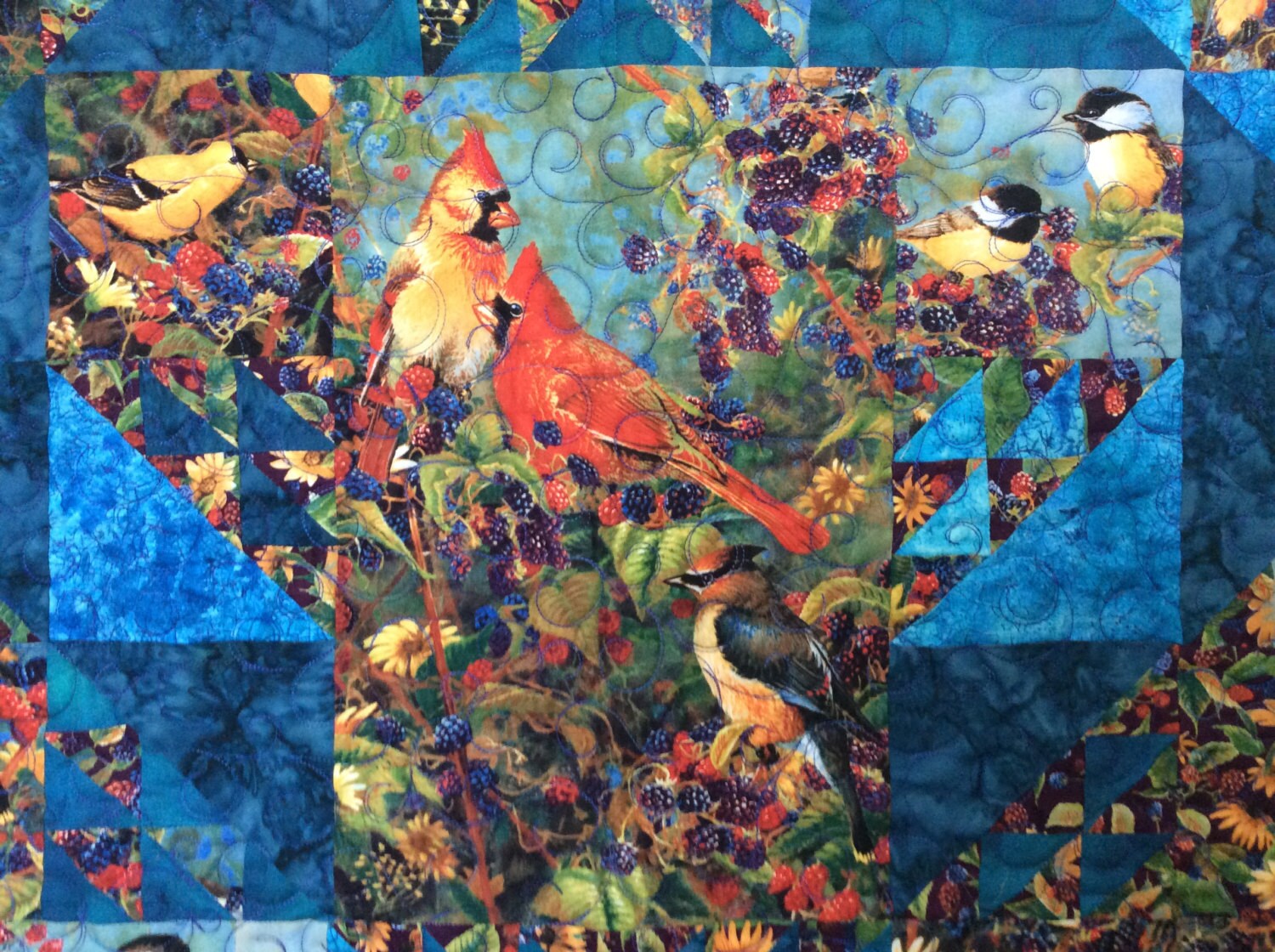 Quilted Bird Wall Hanging in Blues With Orange Frame Quilted Etsy Canada