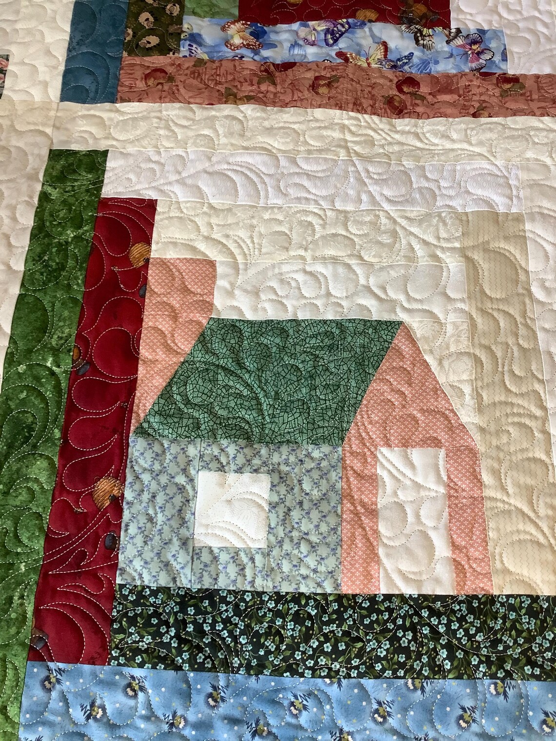 Log Cabin Scrappy Quilt, Cottage Style, Twin Bed Size (62" X 82") - Etsy