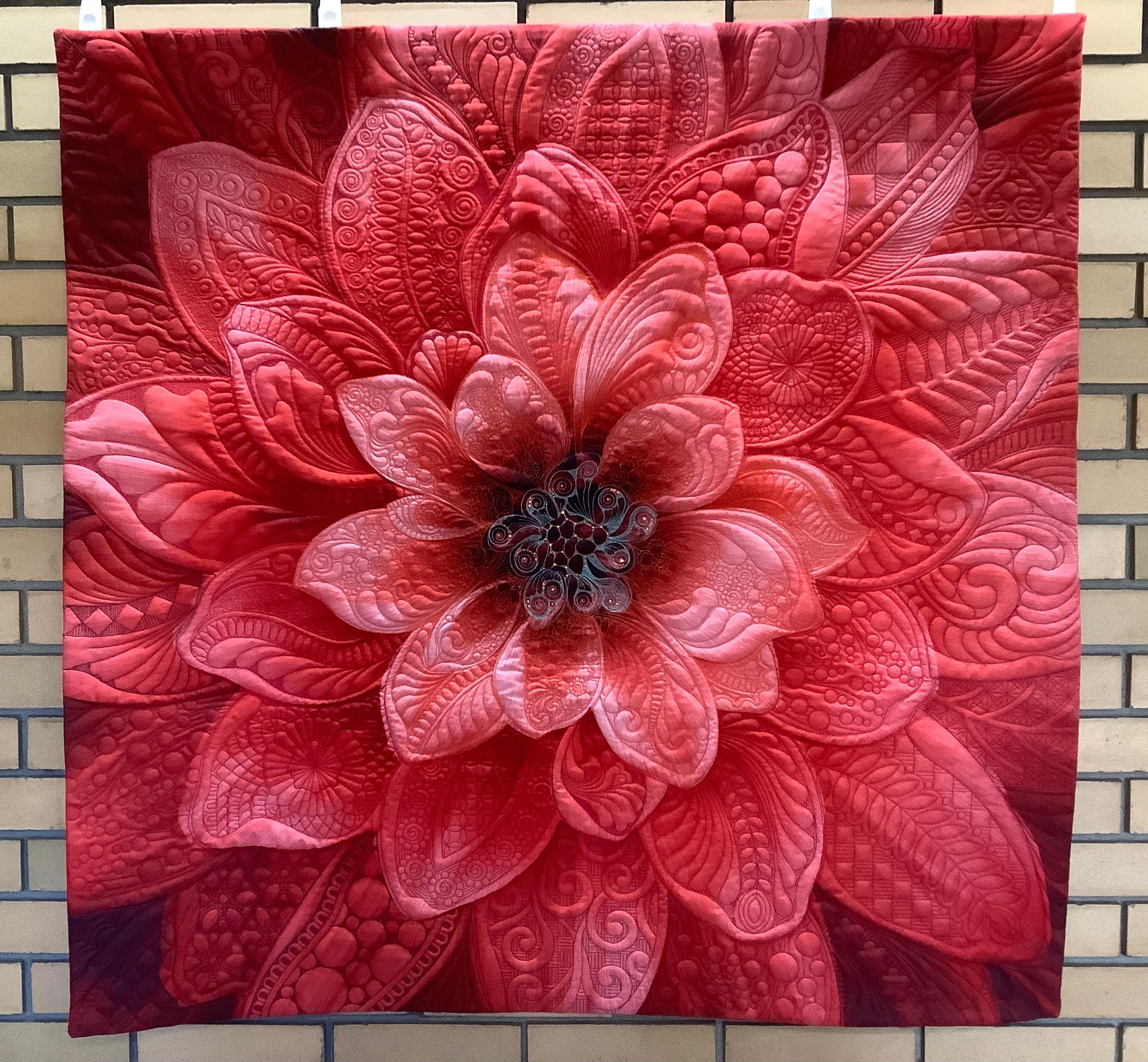 Quilted Big Dream Wall Hanging in Red and Orange With Green Centre