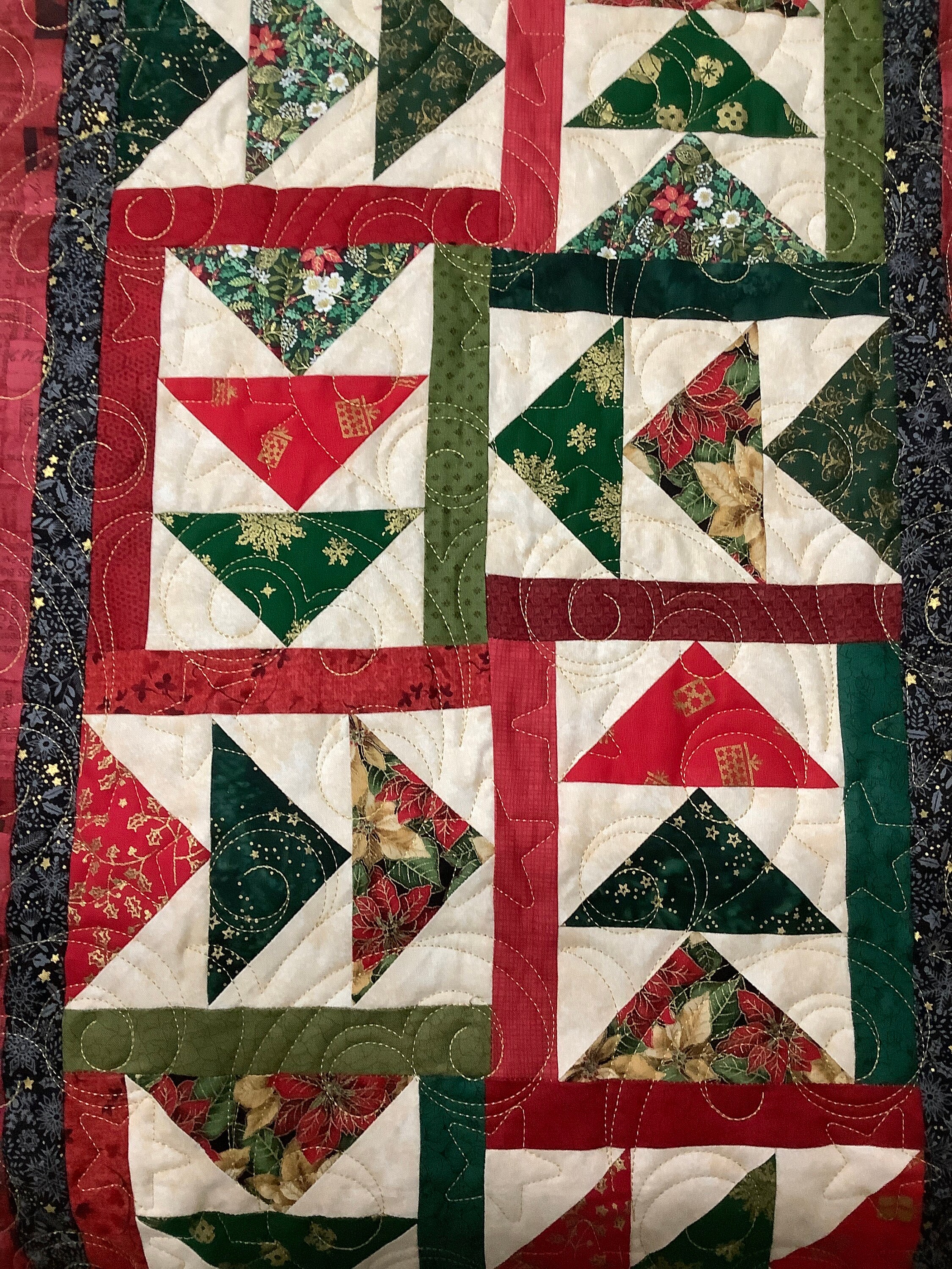 Quilted Christmas Table Runner, Extra Long Holiday Table Topper, Xmas
