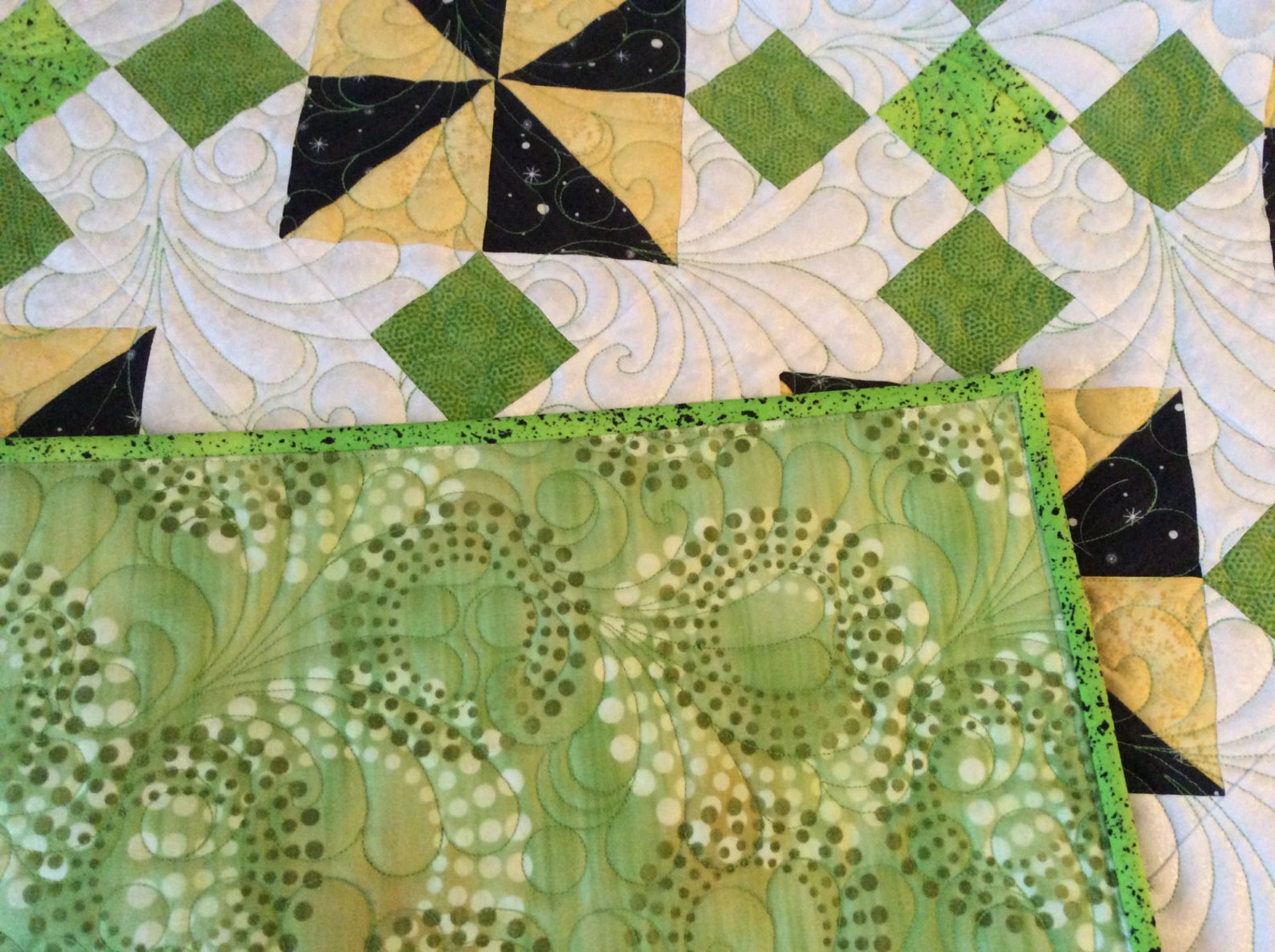 Quilted Pinwheel Lap Quilt in Yellow Green Black and White Etsy Canada