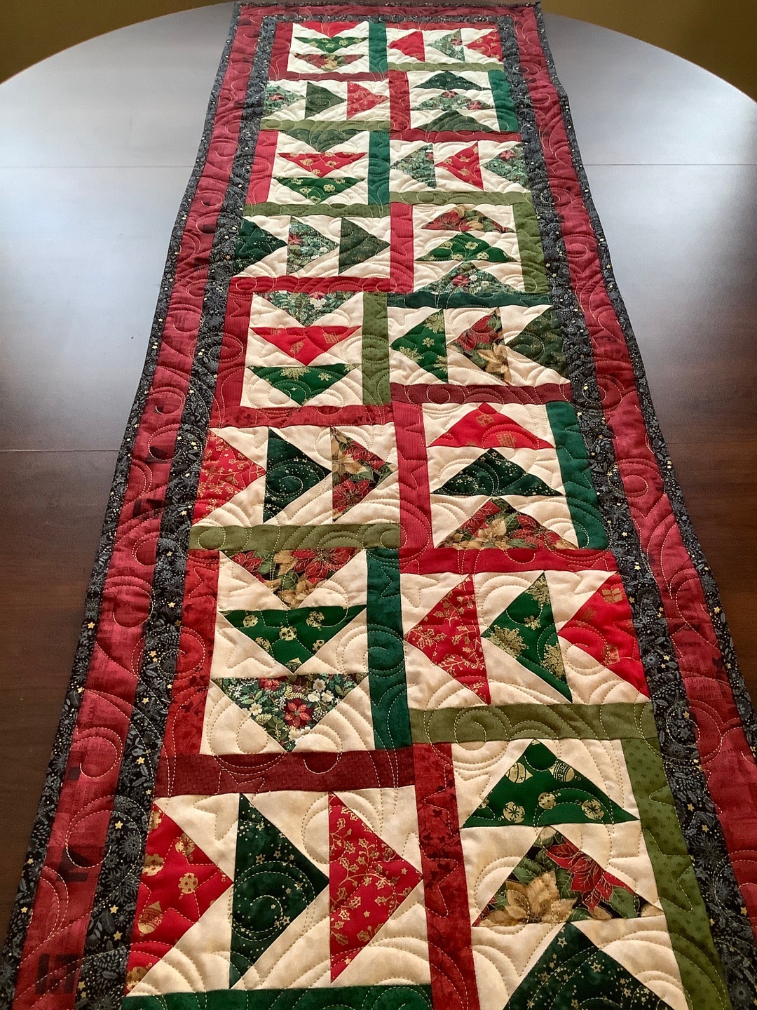 Quilted Christmas Table Runner, Extra Long Holiday Table Topper, Xmas