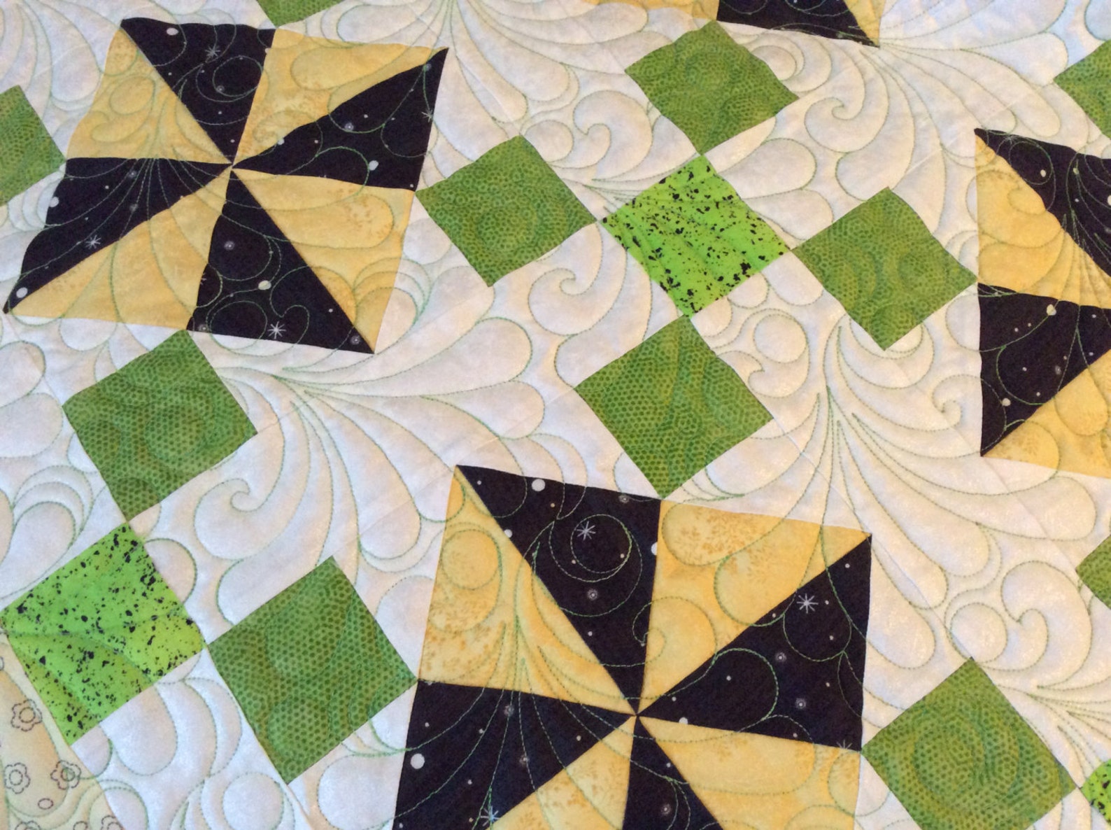 Quilted Pinwheel Lap Quilt in Yellow Green Black and White Etsy Canada