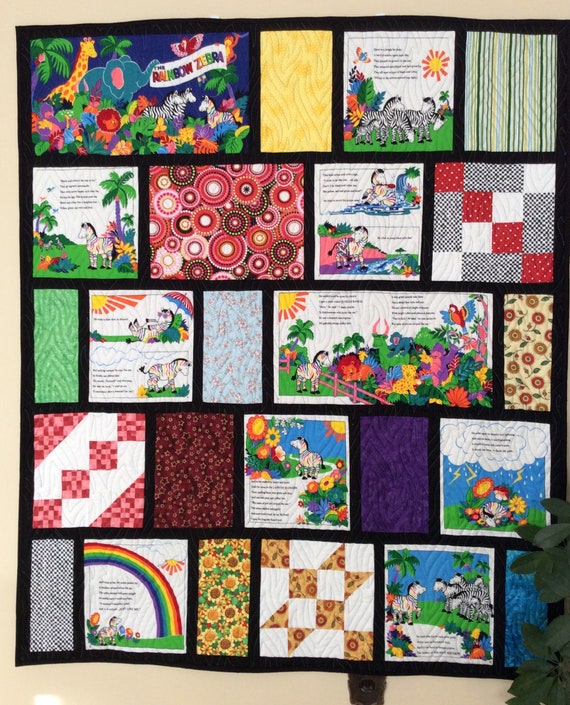 Storybook Kids Quilt Zebra Rainbow Quilt Childs Play Mat Etsy
