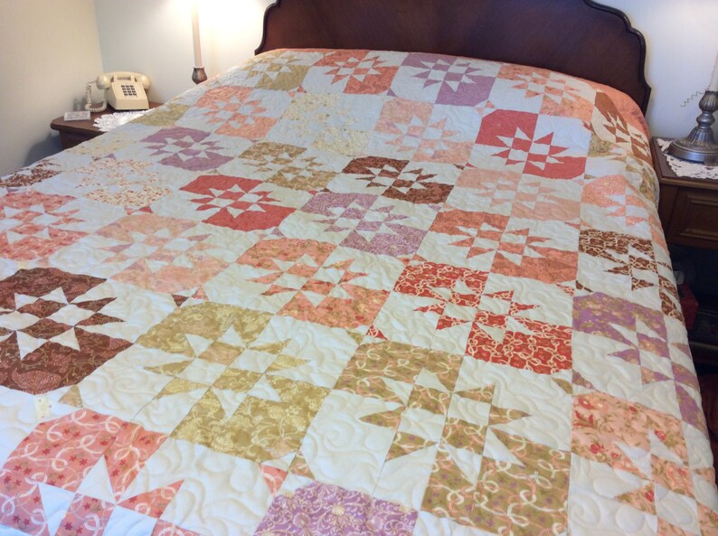 Pastel Double Bed Quilt Peaches And Cream Star Large 50