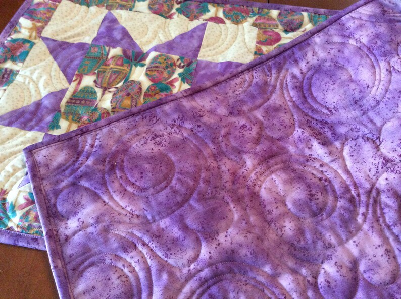 Quilted table runner, lavender and purple quilted table topper, Easter star fabric table decor, Easter egg small quilt, spring small quilt image 5