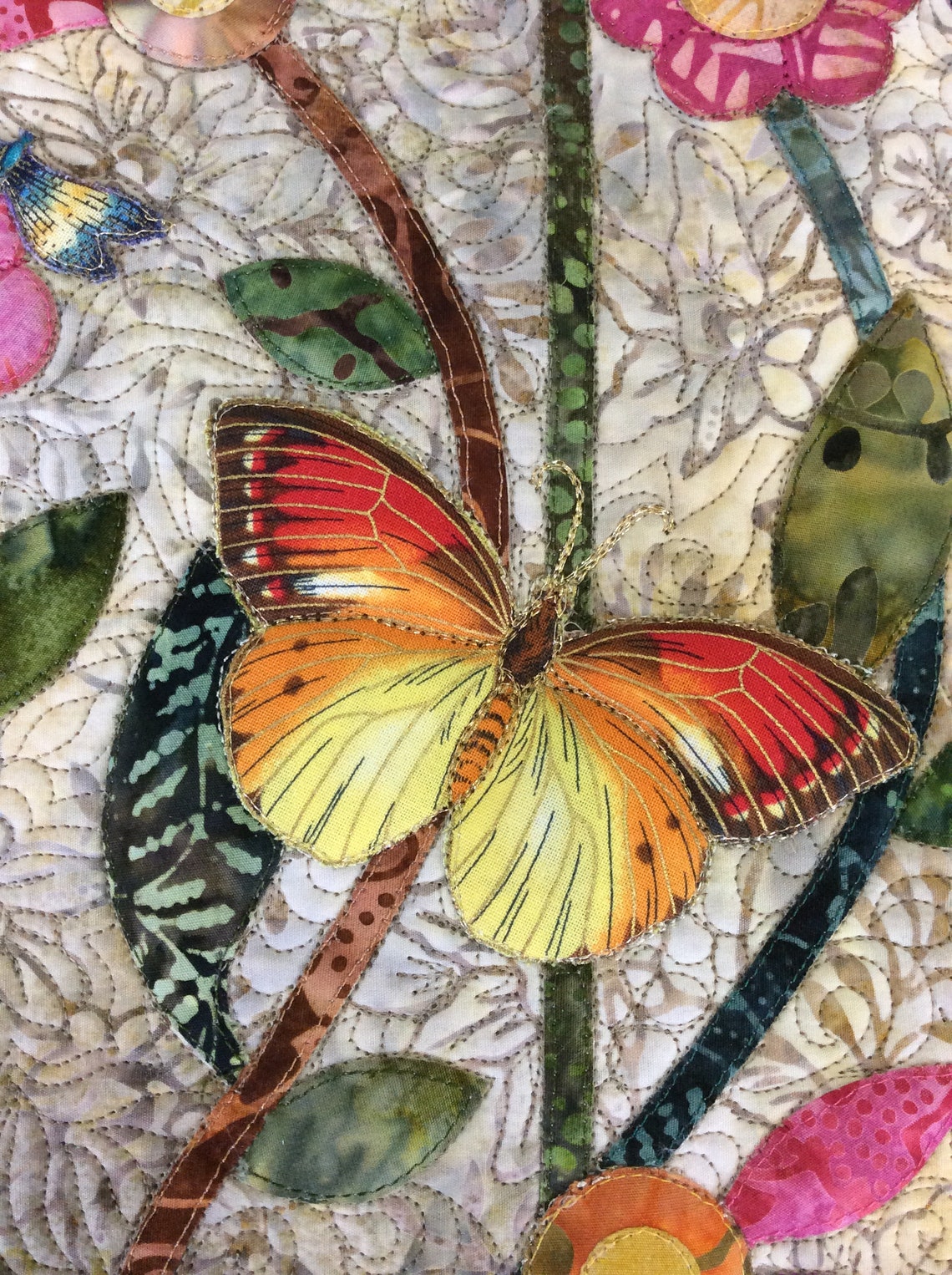 Butterfly floral appliqué quilted wall hanging raw edge | Etsy