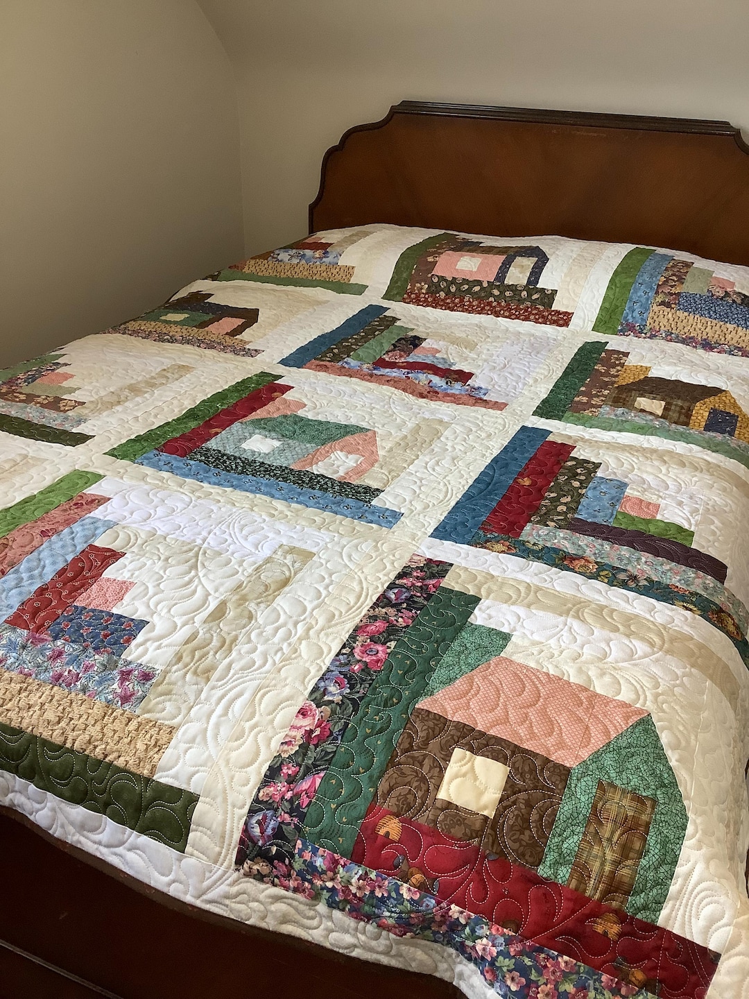 Log Cabin Scrappy Quilt, Cottage Style, Twin Bed Size (62" X 82") - Etsy