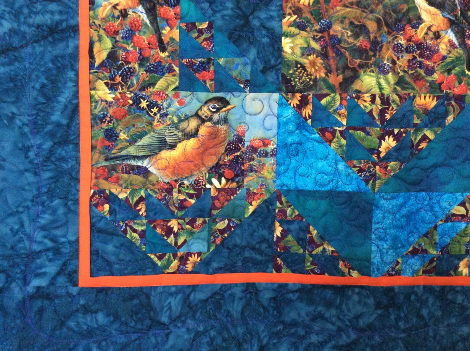 Quilted Bird Wall Hanging in Blues With Orange Frame Quilted Etsy Canada