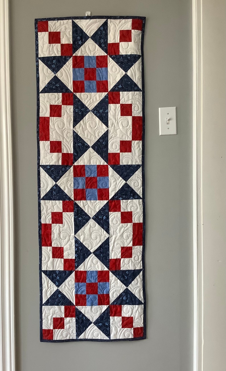 Americana Quilted Table Runner, Red White Blue Stars, Independence Day ...